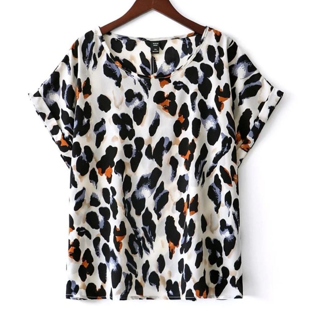 Shein Plus Leopard Print Batwing Sleeve Blouse